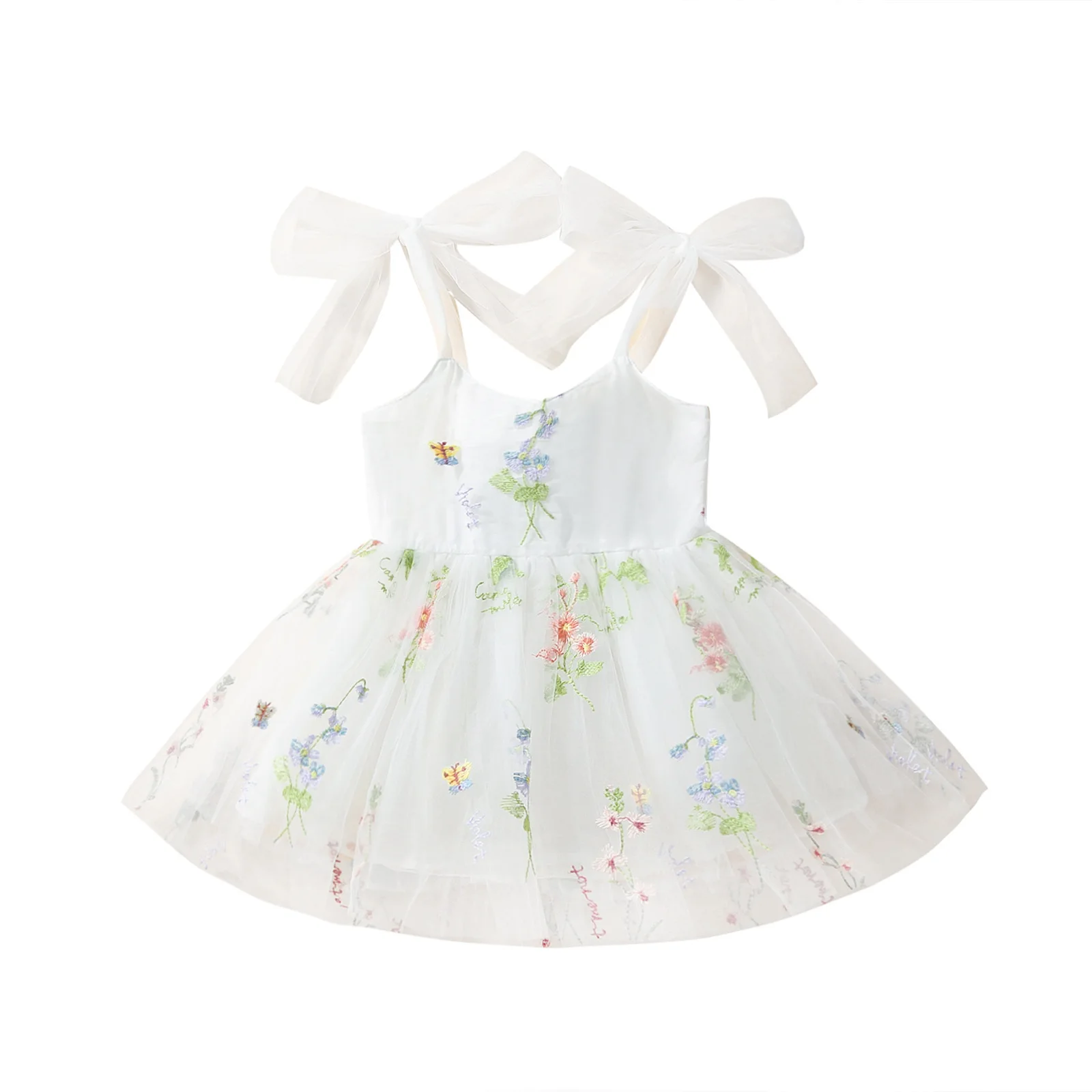 Robe de style princesse à bretelles en maille brodée pour filles, vêtements de bébé, jupe en maille, trois couleurs, printemps et été