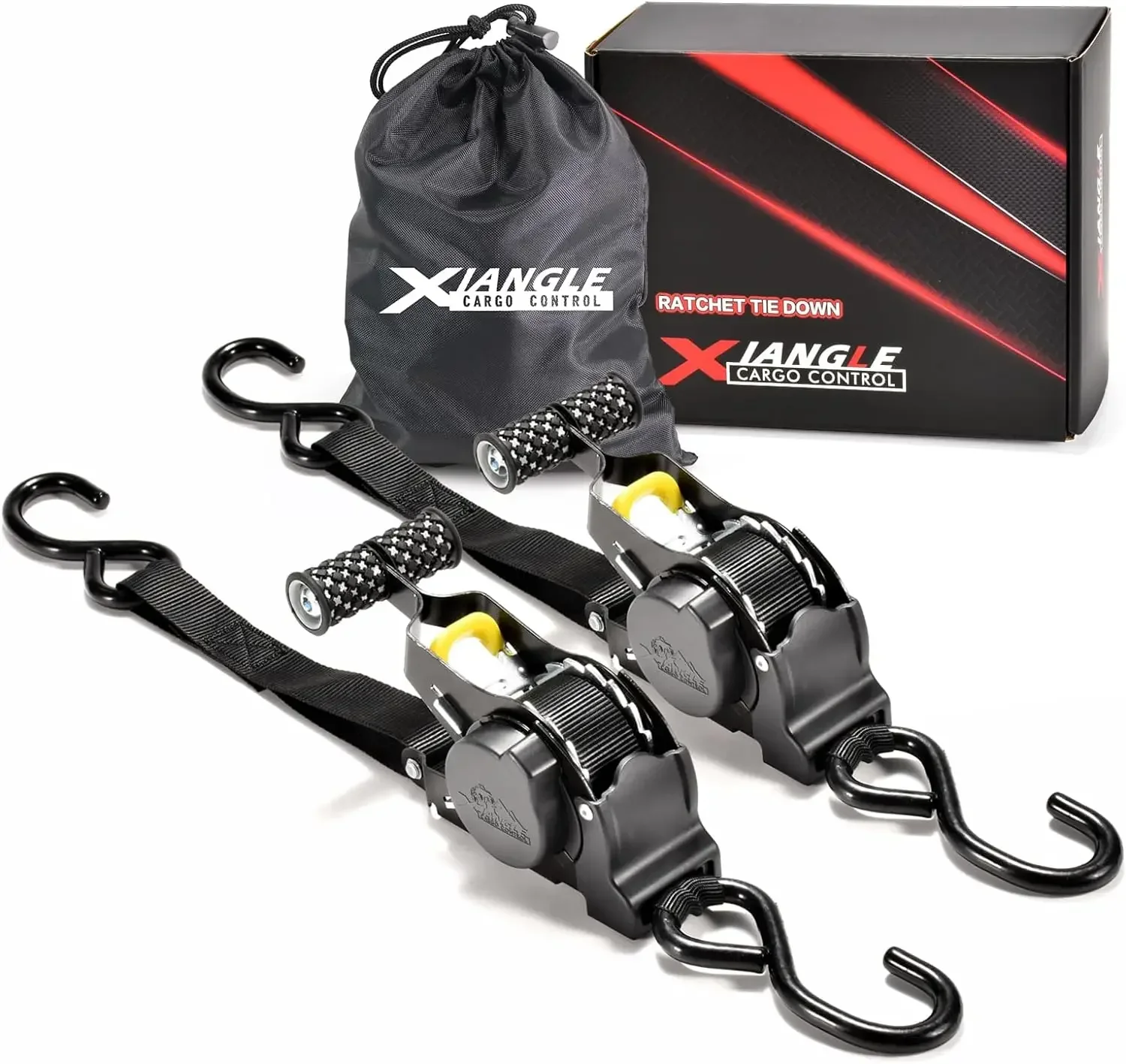 

2 Pack 1"x 10' Motorcycle Strap Set Heavy Duty Auto Retractable Ratchet Tie Down Straps for ATV, Boat, Securing Cargo
