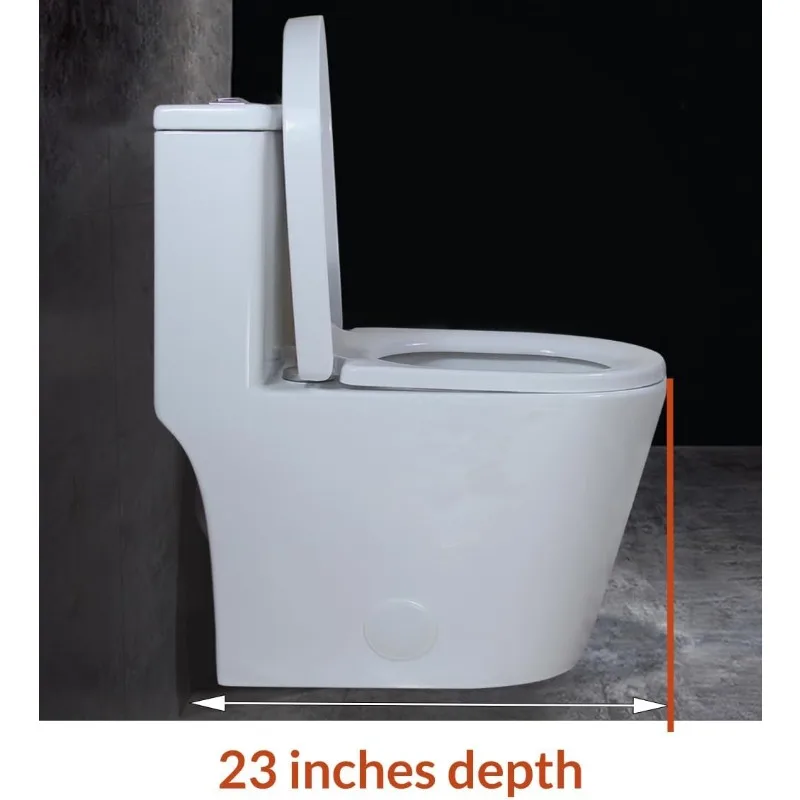 Small Toilet One Piece Deisgn with Black Push Button Dual Flush,23 Inch Length for Tiny Bathroom,