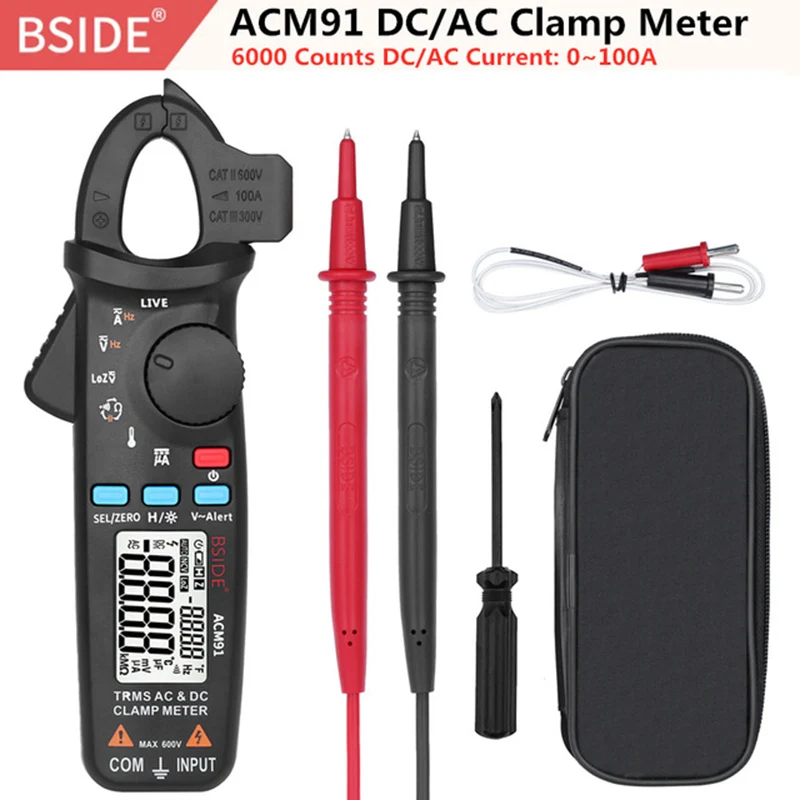 

BSIDE Smart Digital Ammeter Auto Range AC DC Current Clamp Meter True RMS Car Repair Current Volt Temp Capacitor Ohm Hz Tester