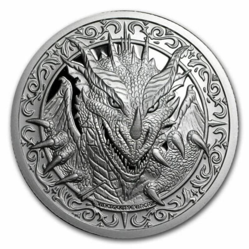 

Dragon Themed Commemorative Coin 2 Oz .999 Fine Silver BU Round, Decorative Silver Art Piece
