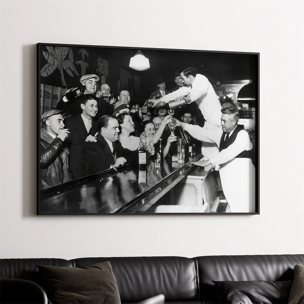 Vintage Bartender Wall Art Poster Bar Cart Print Black and White Print Prohibition Era Speakeasy Liqueur Retro Bar Wall Decor