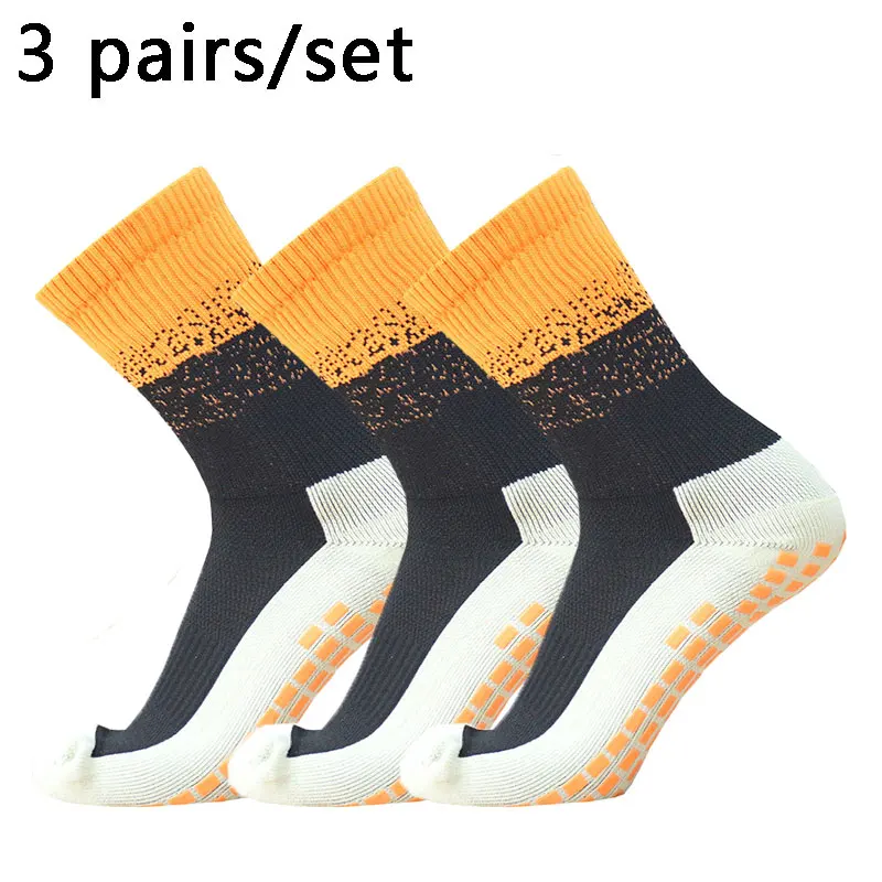 3pairs New Men Women Color Stitching Football Socks Sports Square Silicone Non-slip Grip Soccer Socks calcetines hombre