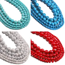 4-12mm Natural Stone Howlite Bead Blue Turquoises Pink Red Round Spacer Beads For DIY Jewelry Making Findings Accessories