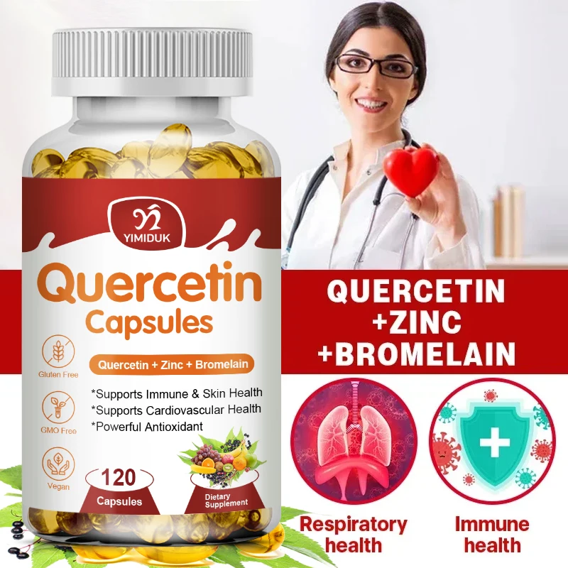 High Purity Quercetin Zinc with Bromelain Capsule Supports Immune & Cardiovascular & Respiratory Health Vegan Diet