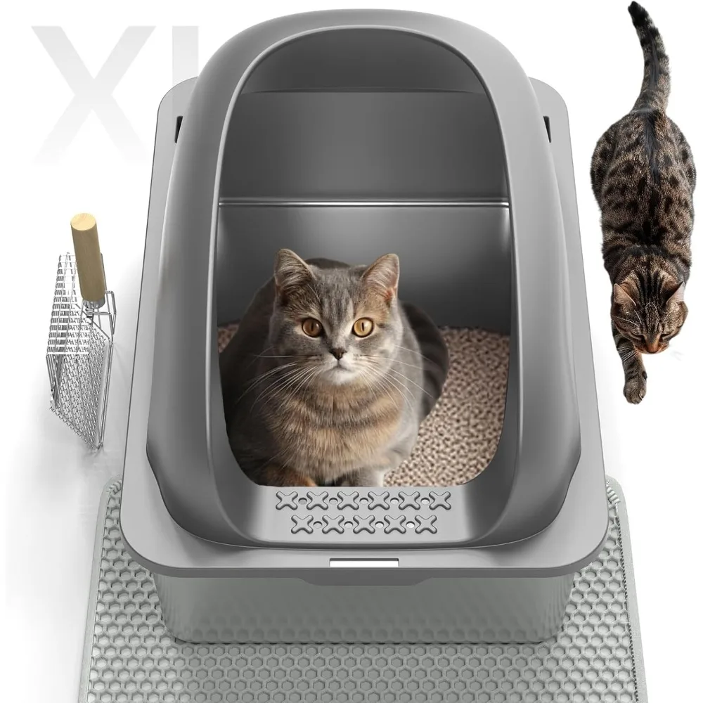 Stainless Steel Cat Litter Box - High Sight, Anti-Urine Leakage, Easy To Clean Design, for Large Cats, Kittens, Cats Products