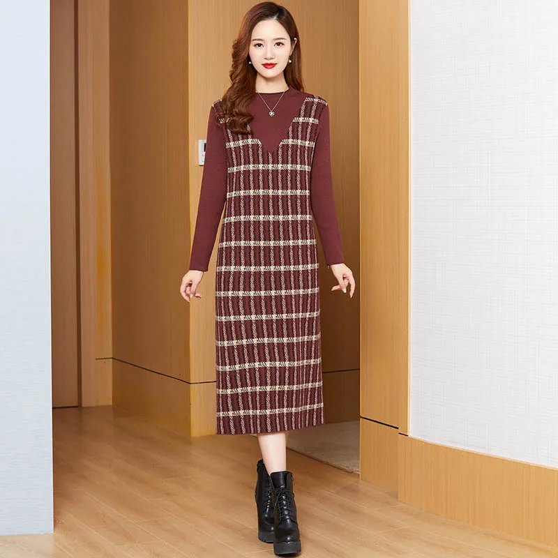 Winter French Fashion Elegant Striped Dresses Office Lady Slim Simple All-match Soft Comfortable Long Sleeve Sweater Vestidos