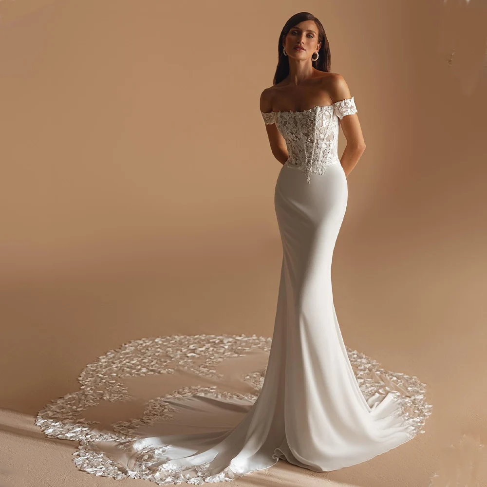 Sexy Off The Shoulder senza spalline in pizzo Applique sirena Weding abiti Sweep Train Custom Made 2025 Vestido De Noival