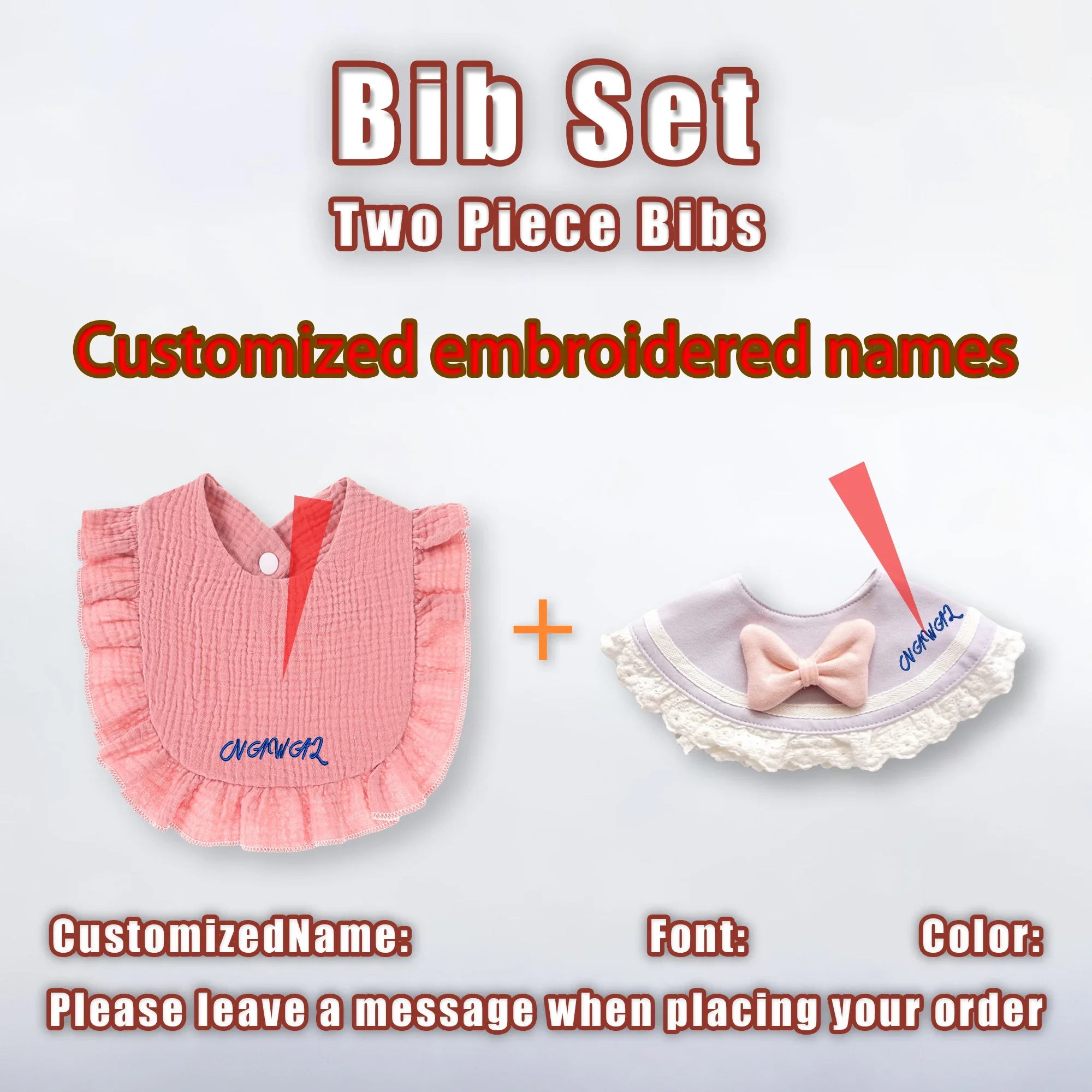 2pcs/set Personalized Baby Bibs Boy Waterproof Cotton Infant Feeding Bib Girl Accessory Newborn Burp Cloths Custom Baby Gifts