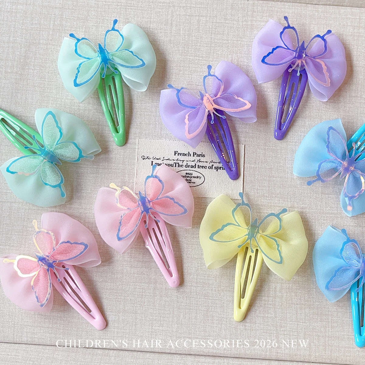 Neue süße 4-teilige Tüll-Schmetterlings-Haarspangen für Frauen, Mädchen und Kinder, in Macaron-Farben, Organza-Schleifen-Haarspangen, Haar-Accessoires. – Detail 6