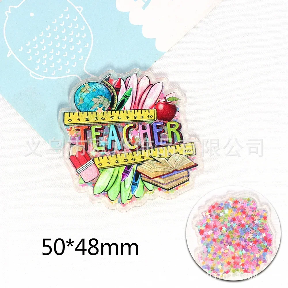 6PCS Quicksand Glitter อะคริลิคครู CNA Charms แมวกาแฟหมีกบกบ Ghost จี้ DIY ID Card ผู้ถือป้ายเครื่องประดับทํา