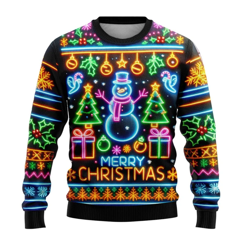 Neon Sneeuwpop Grafische Sweatshirts 2025 Vrolijk Kerstfeest 3D Gedrukt Lelijke Trui Voor Vrouwen Kleding Sneeuwvlok Geschenken Jongen Trainingspak