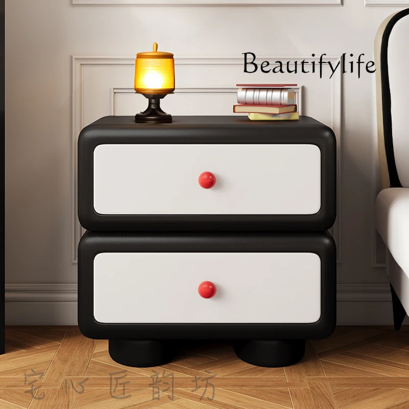 Bedside table solid wood creative white black simple modern home bedroom new high-end fashion