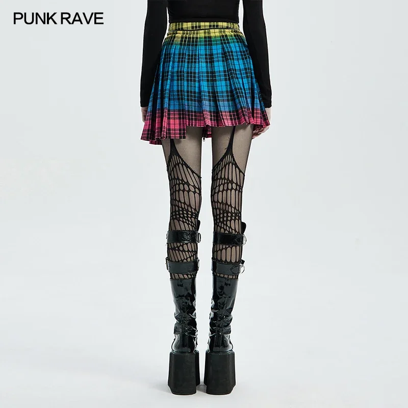 Imagem -03 - Punk Rave Feminino Cor do Punk Xadrez Brincalhão Bonito Plissado Saia Diária Sexy Mini Meia Saias Pequena Cabeça Fantasma Unhas Decoração