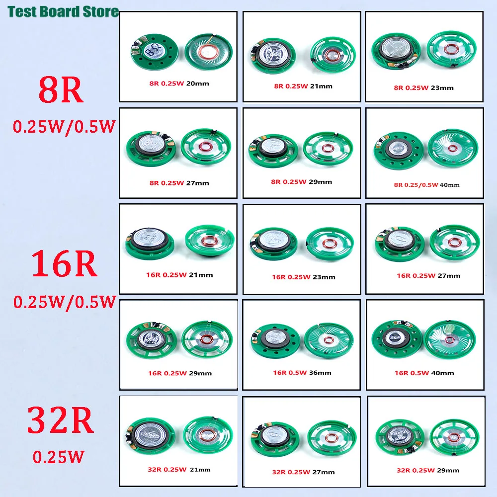 2Pcs 8 Ohm 0.25W 0.5W 16 Ohm 32 Ohm Speaker 8R 16R 32R 20mm 21mm 23mm 27mm 29mm 36mm 40mm Diameter Speaker