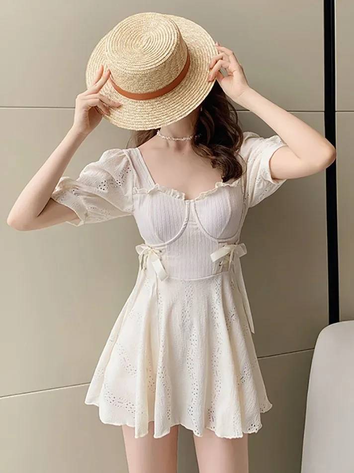 Fashion One-Piece Swimsuit Women Korean New Conservative Skirt Style Slimming Bathing Suit Summer Beach Dress Holiday Swimwear