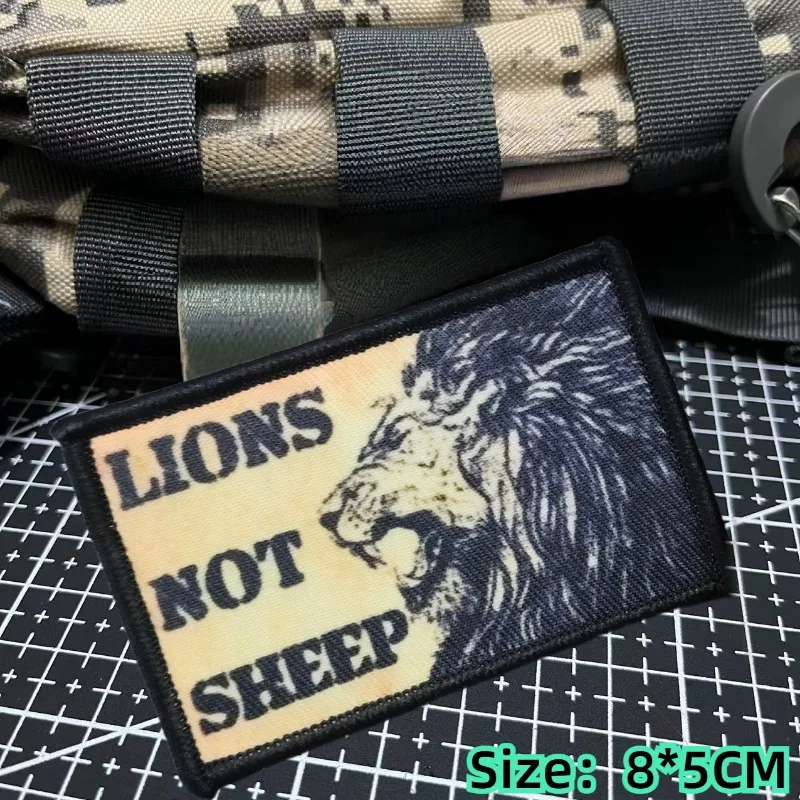 LIONS NOT SHEEP Printing Patch Grassland Overlord Tactics Morale Badge Outdoor Backpack Jacket Patches for Clothing Accessories