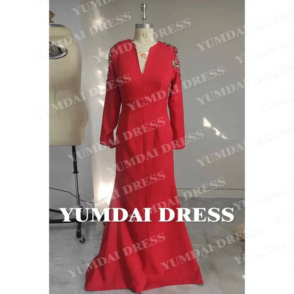 YUMDAI Red Rhinestone 2023 Luxury women\'s Party Dress High-end Formal Stage Performance abito da sera Haute Couture abito lungo