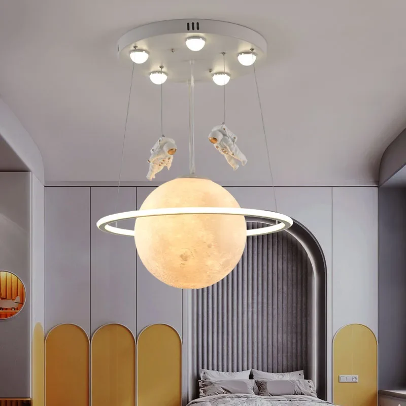 Nordic Kids Room Lights Space Planet Moon Ceiling Lights Boy Girls Bedroom Lights Creative Cartoon Astronaut Lights