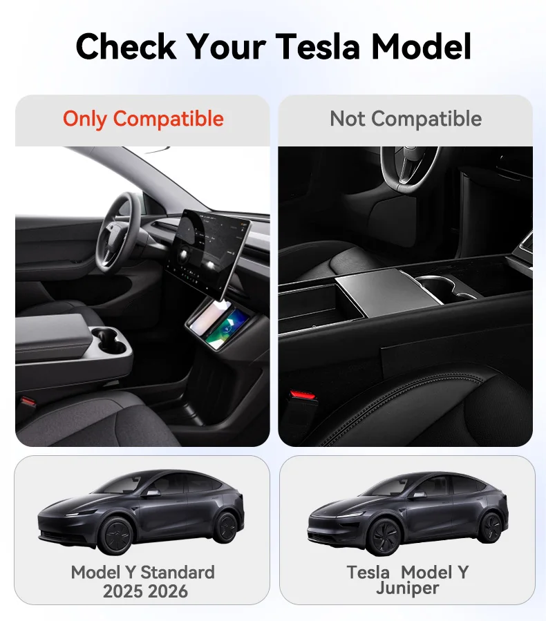 YZ für Tesla Model Y Standard Juniper RWD 2026 2025 Mittelkonsole Untere TPE-Aufbewahrungsbox Ladepad-Organizer Auto-Zubehör – Detail 12