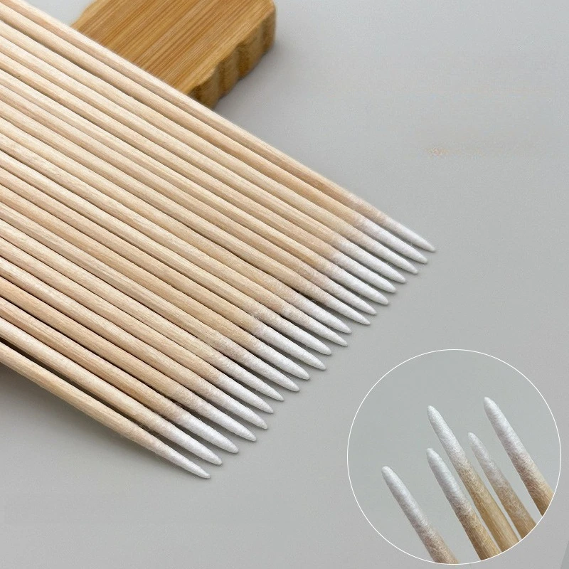 100 pièces ongles bois écouvillon propre bâtons bourgeon pointe en bois coton tête manucure détail correcteur dissolvant de vernis à ongles outil d'art des ongles
