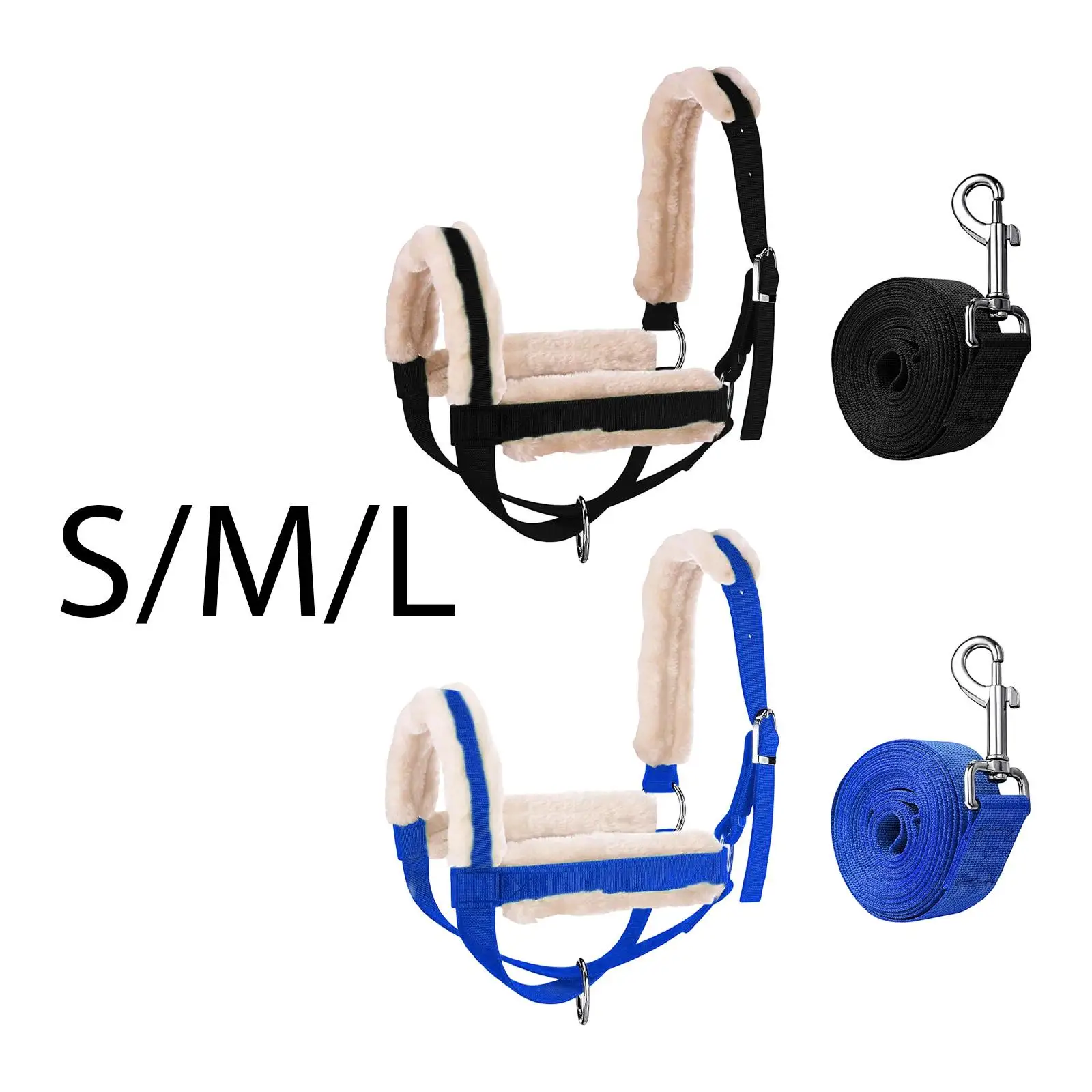 Plush Nylon Calf Halter with Lead Rope Adjustable Holder for Cattle Sheep Bull Horse Barn Essential Farm Supply