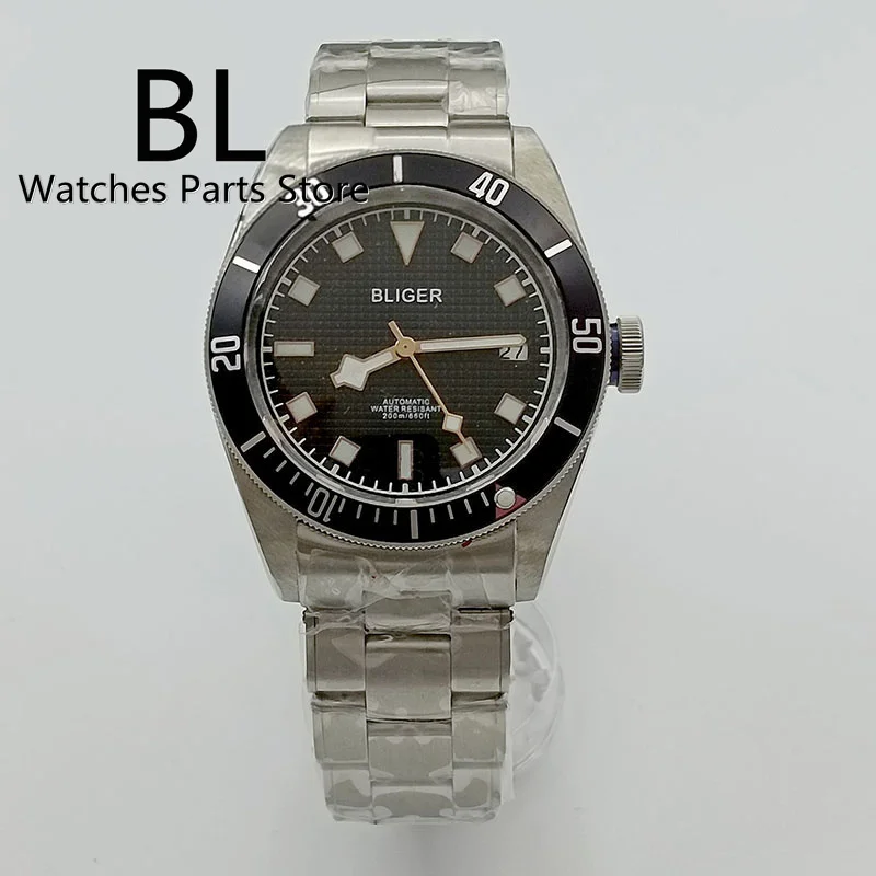 BLIGER 41mm Automatic Watch For Men NH35A MIYOTA 8215 PT5000 Sapphire Glass Snowflake Hand  Grid Dial Luminous Stainless Steel