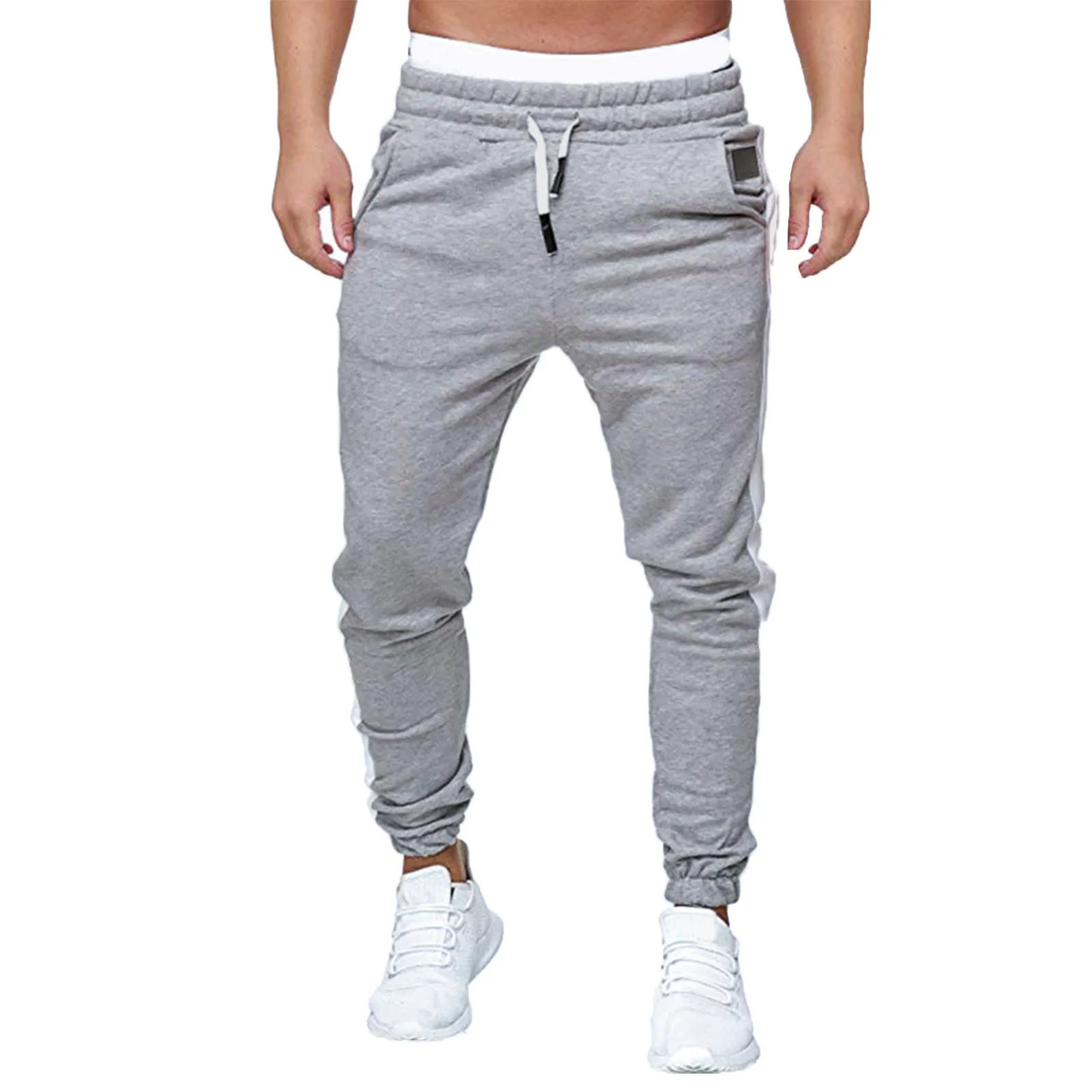 

Men'S Skinny Sweatpants Classic Color Contrast Patchwork Jogging Pants Drawstring Double Pocket Binding Feet Bottoms Casual Wear