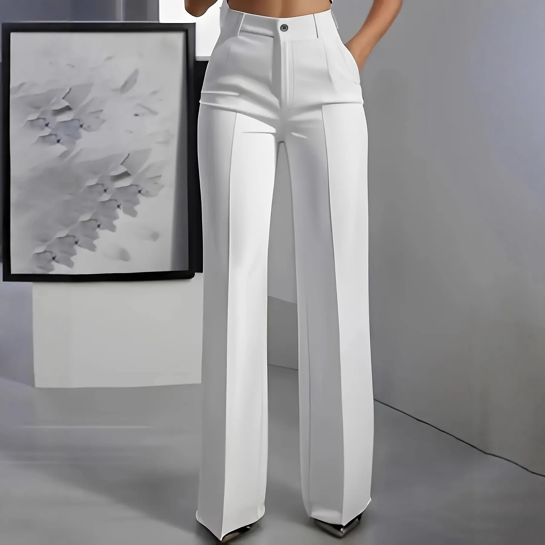 Winter Women's Clothing High Waist Tailored Pants Elegant Formal Trousers For Woman Thick Polyester Straight Leg Full Length