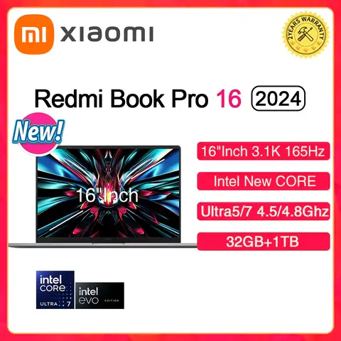 Xiaomi redmi book pro 16 2024 portátil intel ultra5 125h 7 155h ram 32gb ssd 1tb 16 "Polegada 3.1k 165hz notebook ultrabook computador pc