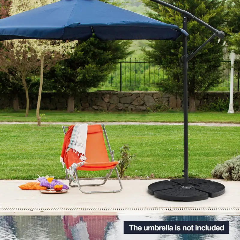 Cantilever Offset Patio Umbrella Base Set, Durable HDPE Material With Water Or Sand Fillable Design, Hidden Handle For Easy Mobility, Ideal For Garden Poolside And Commercial Cafe Use, Classic Decorative Pattern