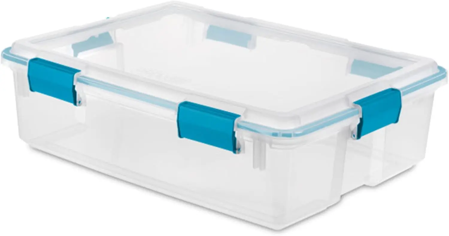 Gasket Box, Stackable Storage Bin with Latching Lid, 37 Quart, 12 Pack