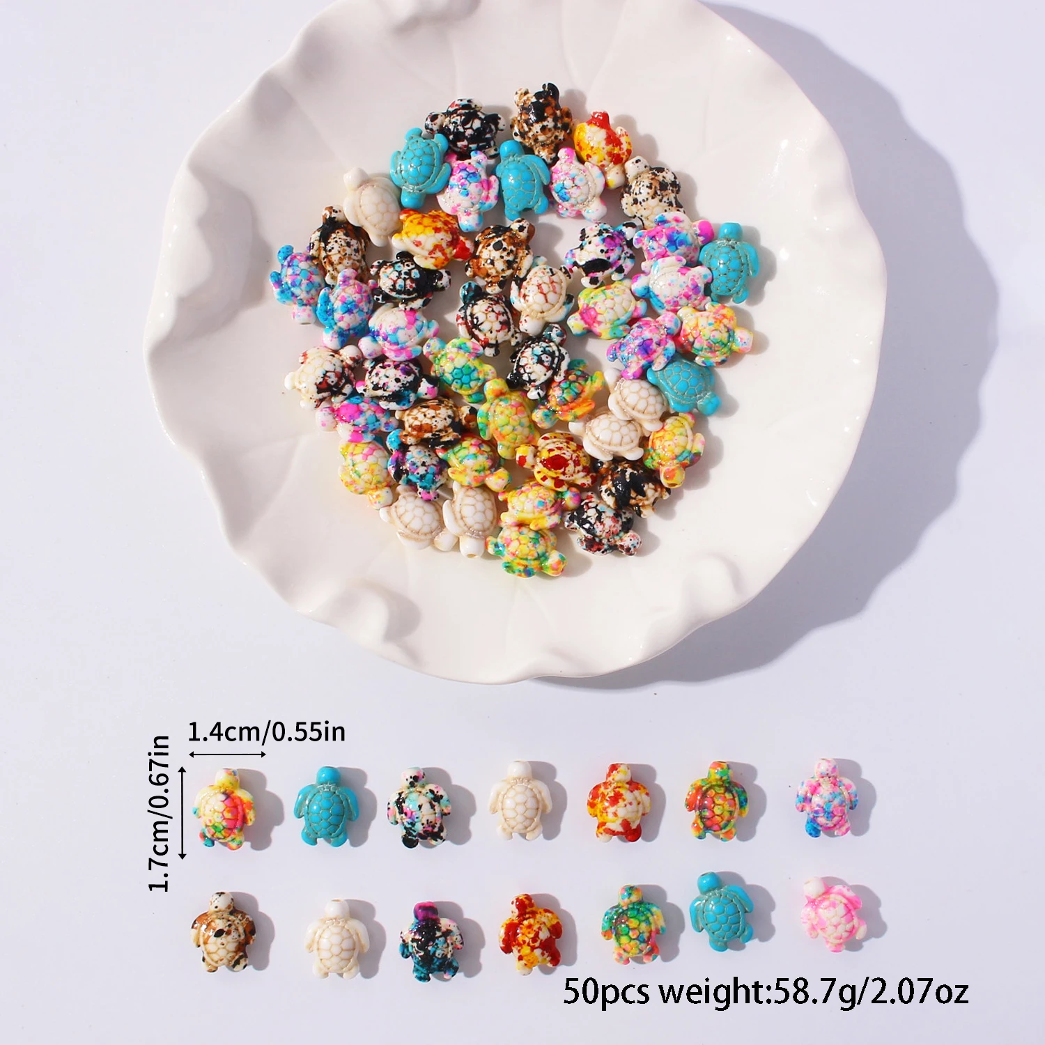 50PCS Multicolor Ocean Series Turtle Bead Charms for DIY Jewelry Making Bracelets, Necklaces, Earrings Annimal Collection