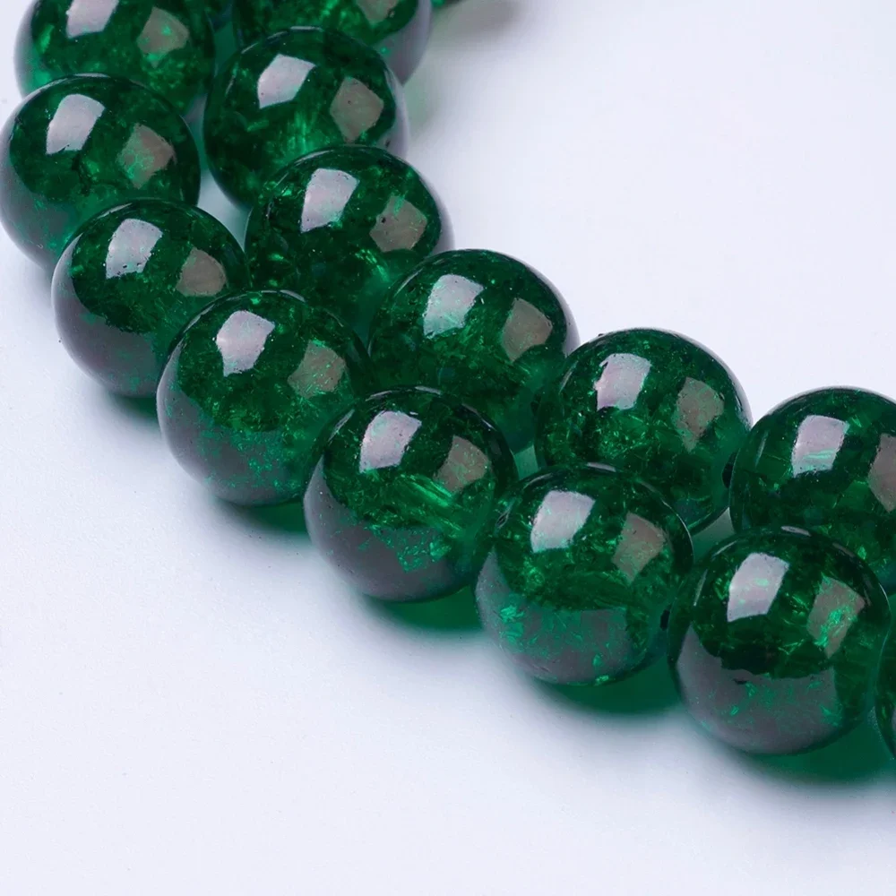 1Strand Dark Green Transparent Crackle Glass Round Beads Strands 10mm Hole: 1.3~1.6mm about 80pcs/strand 31.4 inch