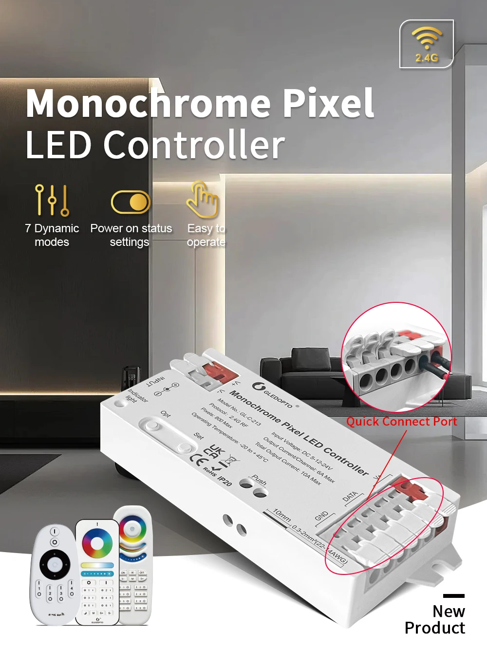 WS2811 Horse Running LED Pixel Controller DC 5V 12V 24V SPI Controler Work with Push Switch and 2.4G RF Remote Control GLEDOPTO