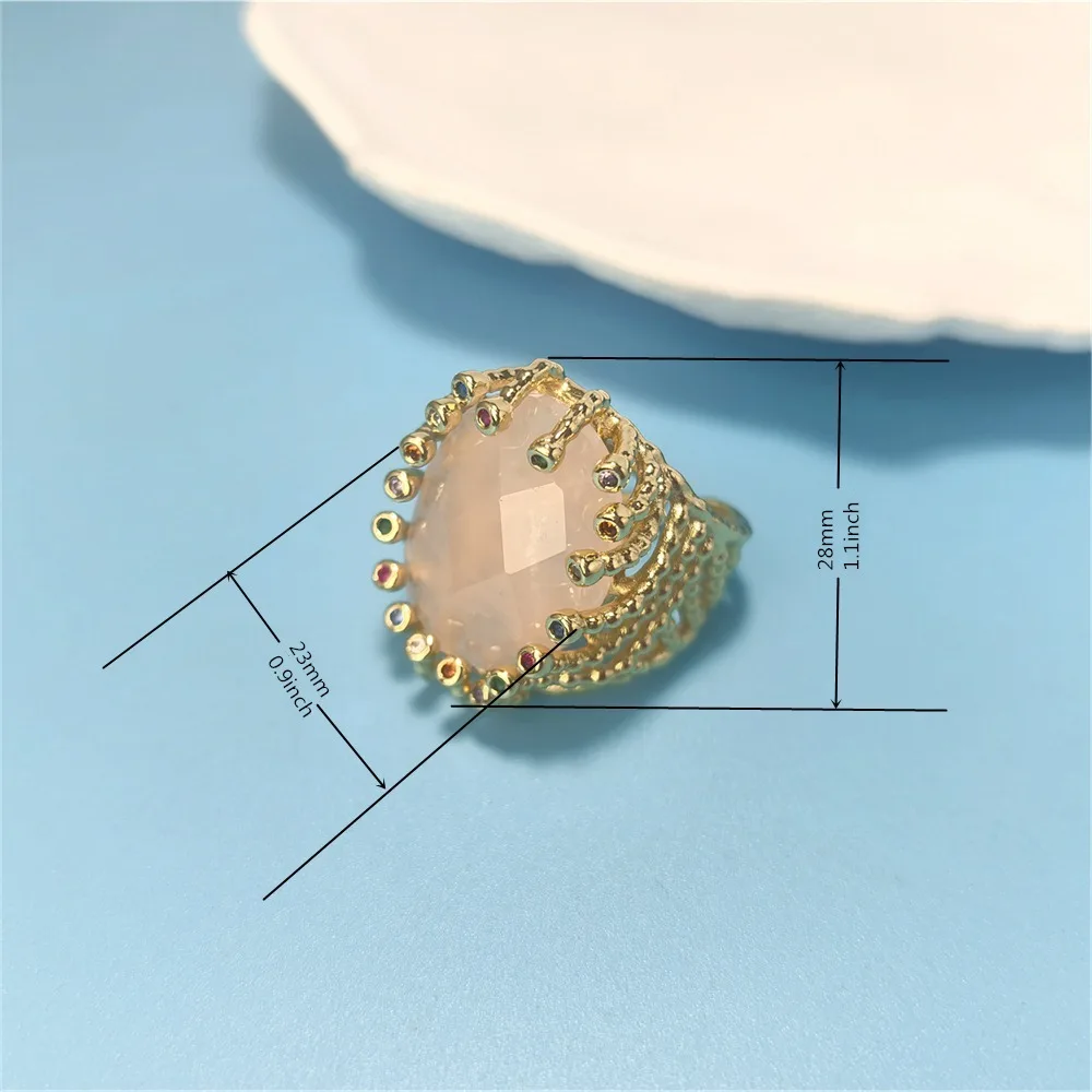 1Pcs Goden Plated Natural Stone Ring,Weaving Design Cubic Zirconia Fashion Jewelry Suitable For Valentine\'s Day Gifts RG057