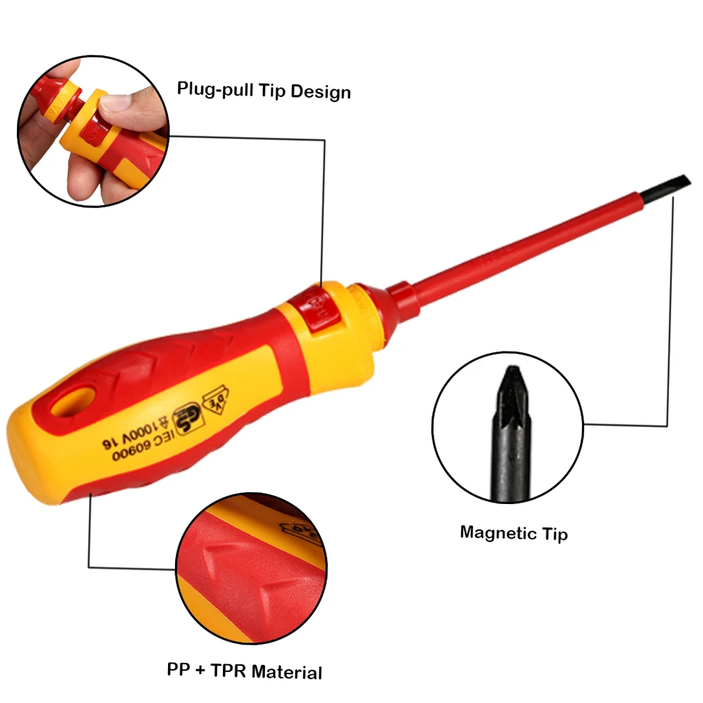 13Pcs 1000V Changeable Insulated Screwdrivers Set with Magnetic Slotted Phillips Pozidriv Torx Bits Electrician Repair Tools Kit