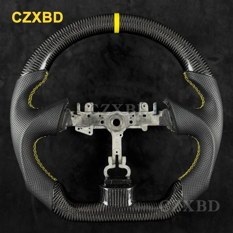 For Lexus SC430 2001-2007 Yellow Marker Glossy Real Carbon Fiber Steering Wheel High Quality Perforated Leather Customized