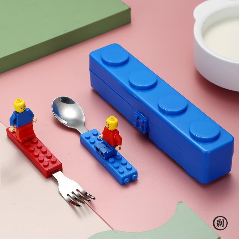  High-Value Fun Creative Building Blocks Portable Cutlery Stainless Steel Cutlery Children'S Assembled Fork And Spoon Set 
