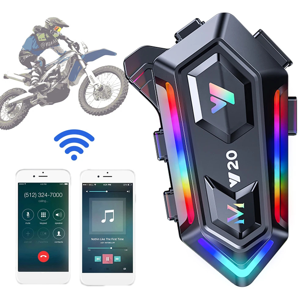 Motorcycle Helmet Bluetooth 5.3 RGB Colorful Light Headset Noise Reduction Hands-free Waterproof Motorbike Earphone Music Player