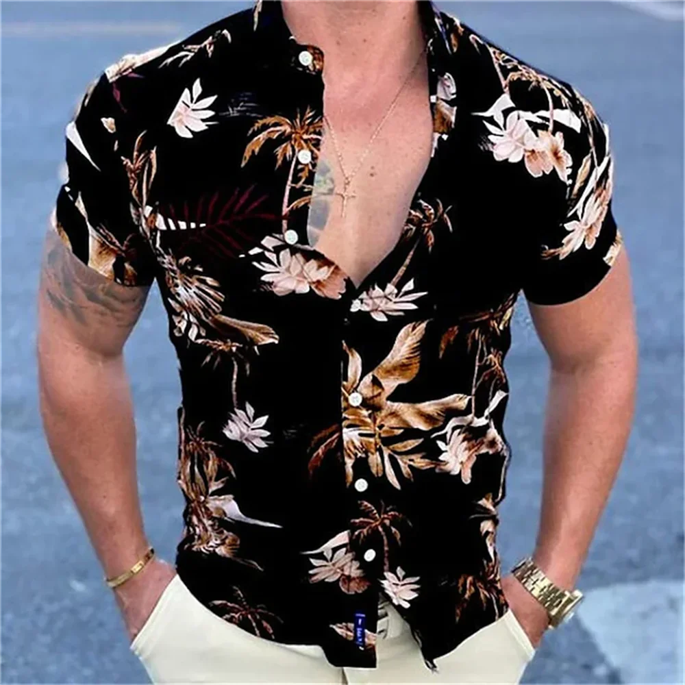 

New Hawaiian men's shirt 2024 Harajuku 3D printed short sleeved shirt beach vacation top summer oversized casual men's clothing