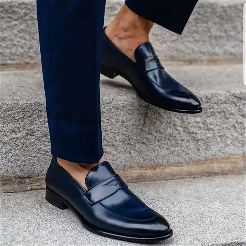 Loafers Men Slip-on pu leather Lazy Black brown Breathable Handmade Dress Shoes for Men