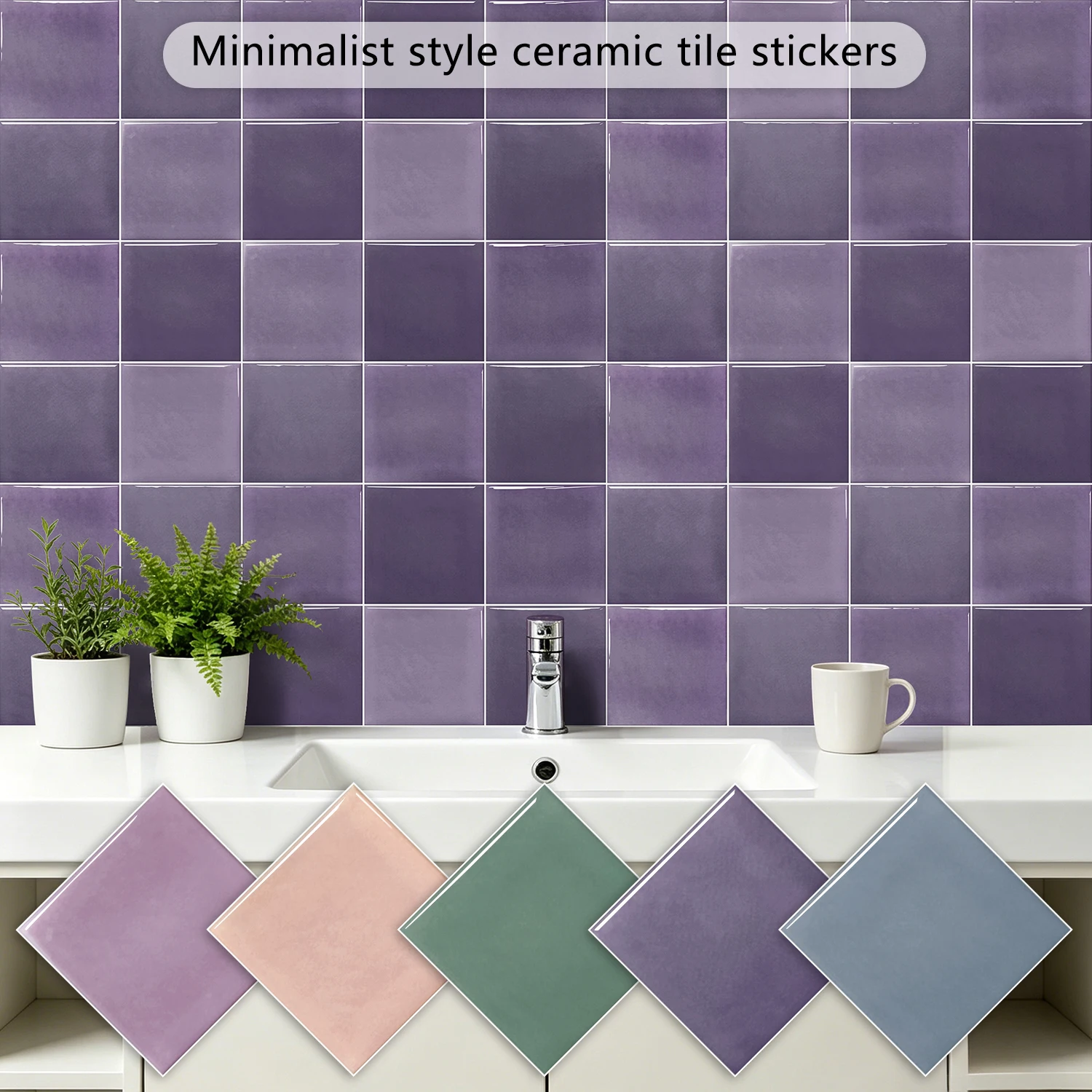 10pcs Pastel Solid Color Self-Adhesive Tile Decals Waterproof Wall Stickers for Home Decor Easy to Apply Kitchen Bathroom Decor