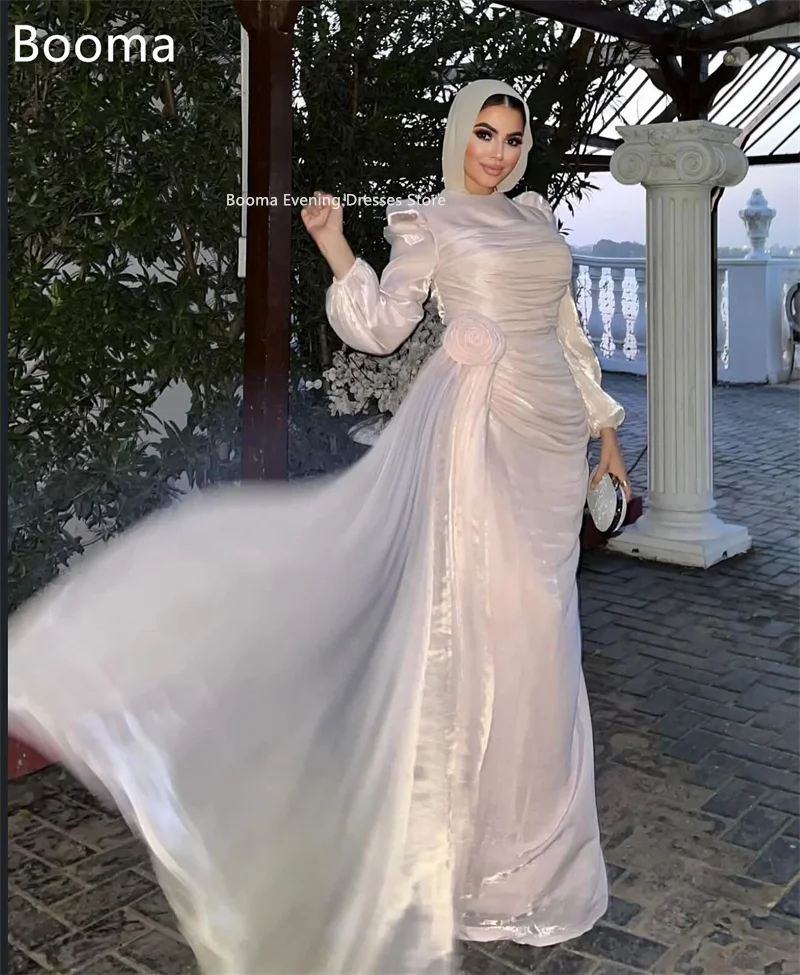

Booma A-Line Shiny O-Neck Long Sleeve Evening Dresses Formal Party Gowns for Women Flower Prom Gown Customize 2025