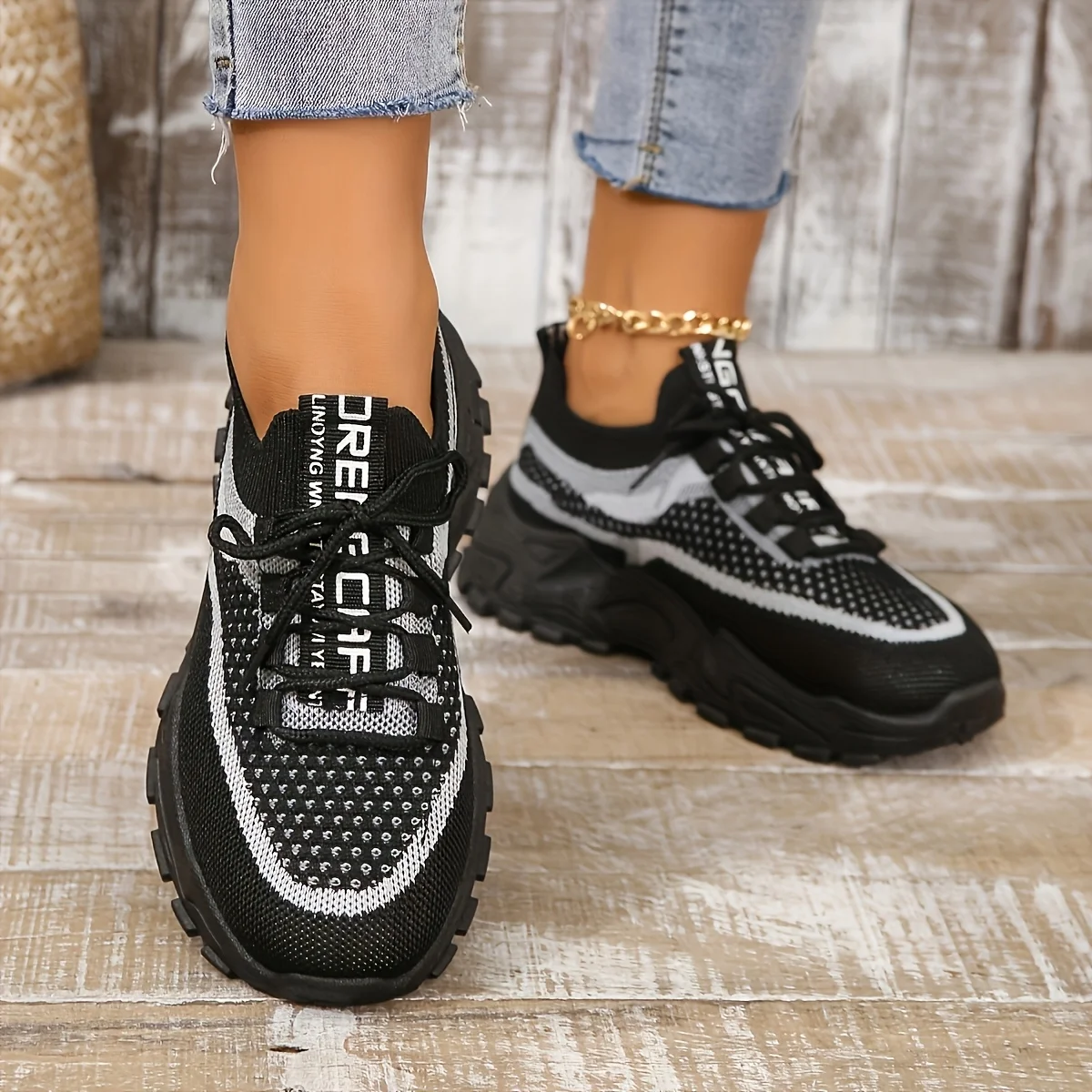 Ladies Breathable Mesh Patchwork Chunky Dad Sneakers Lace Up Height Increasing Platform Walking Shoes Non Slip Soft Thick Sole Casual Sport Trainers Multicolor Plus Size 35-44 For Daily Shopping Gym Outdoor Street All Season Footwear