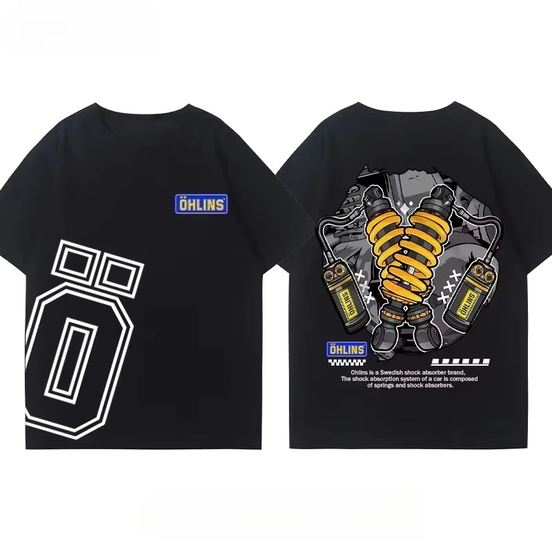 2026 OHLINS Motorcycle Shock Absorber Modified T-shirt Clothes Casual Trendy Brand Men's Women's Car Club Crew Neck Ins Y2k view 3