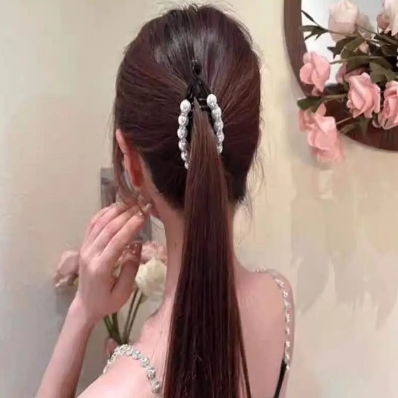 Damen-Haarspange mit Perlen und Strass, Bananenclip für Mädchen, Haarklammern, Haarspangen, Fischschwanz-Clip, Haar-Accessoires – Detail 7