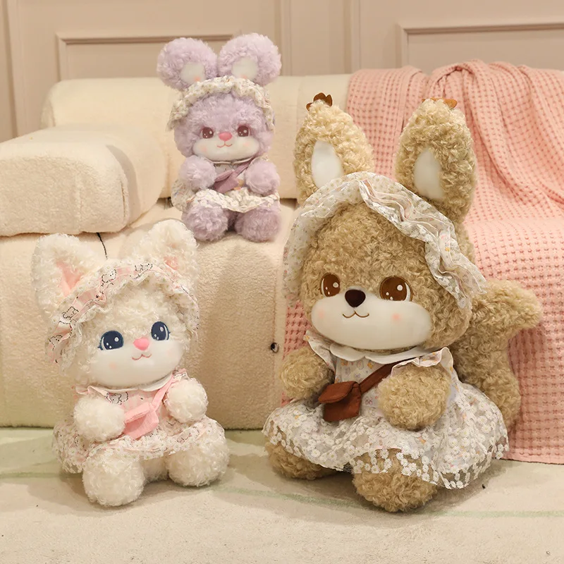 Kawaii Lolita Animal Plush Toy Cute Rabbit Squirrel Kitten Stuffed Doll Soft Fluffy Pillow Cosplay Girls Sleeping Companion Toy