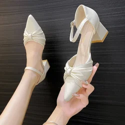 Shoes Female 2023 Fashion Ankle Strap Women's Pumps Autumn Pointed Toe Solid Color Shoes Ladies Chunky Heels Sexy Dress Heels