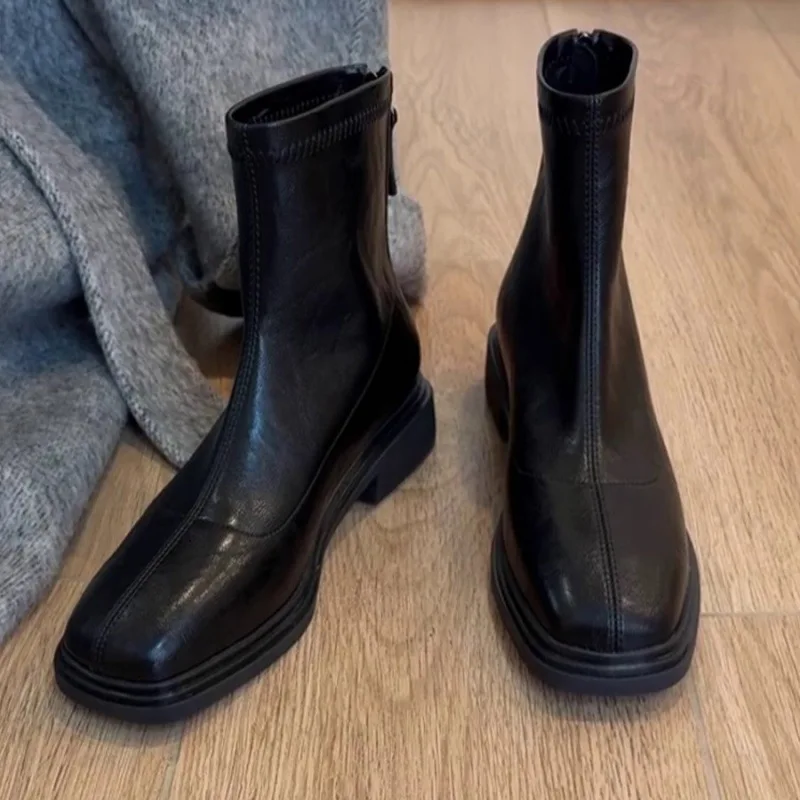 

Vintage Women Ankle Boots 2026 Fashion Square Toe Comfortable Soft Sole Wedges Shoes Classic Versatile Short Chelsea Boots